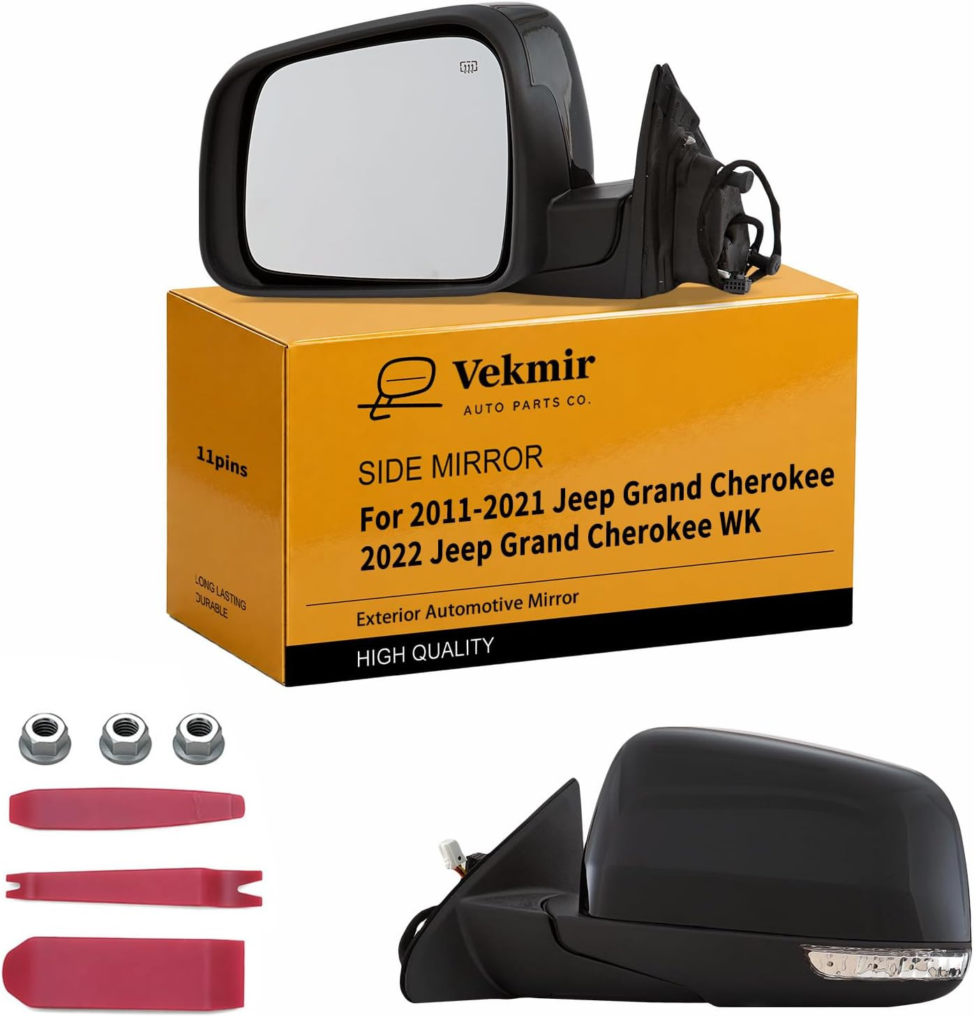 Right Side Mirror for 2011-2021 Jeep Grand Cherokee (11Pins Black)