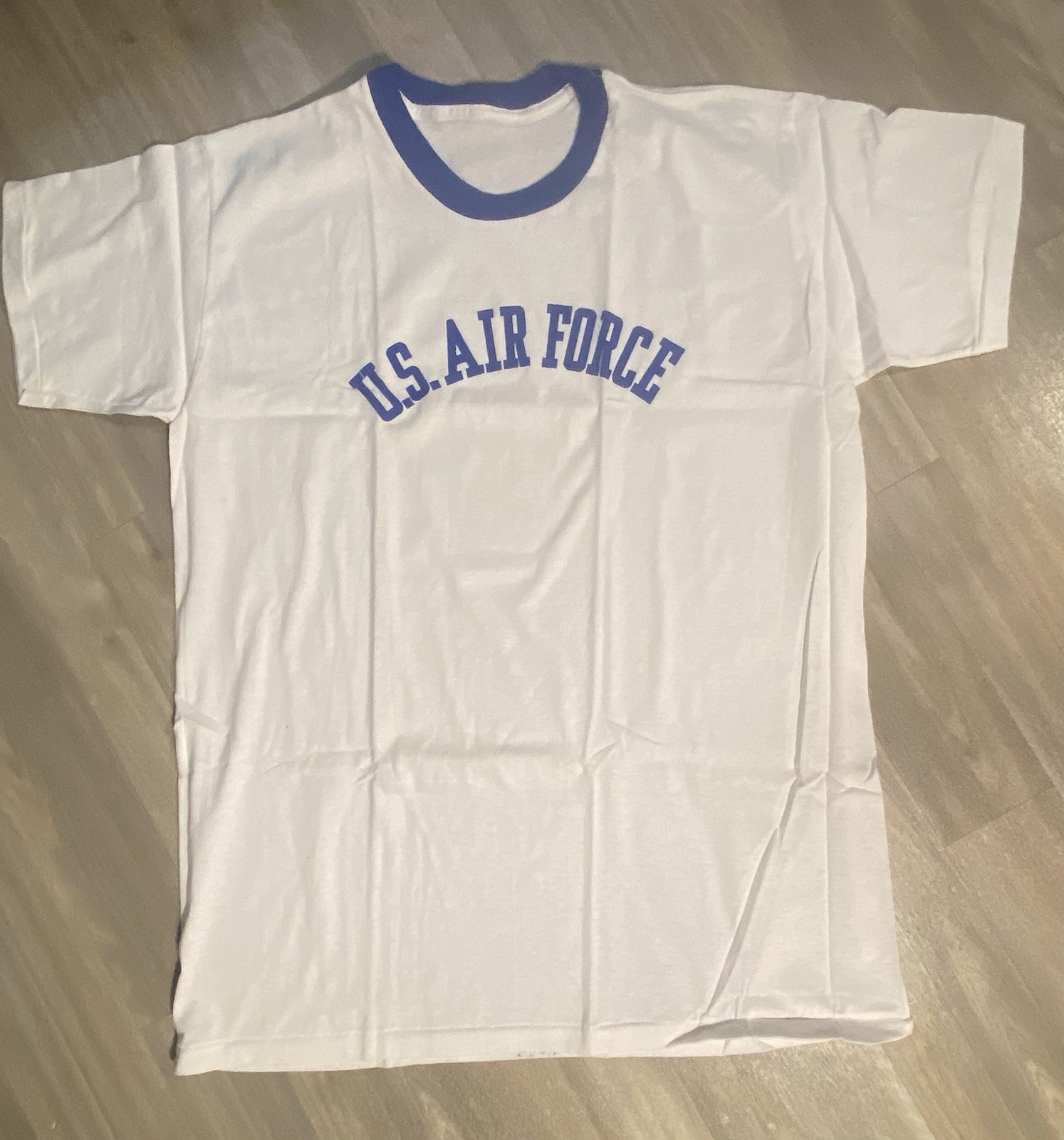VTG 60s 70s USAF US Air Force Logo Blue & White Ringer Tee Single Stitch Men's M