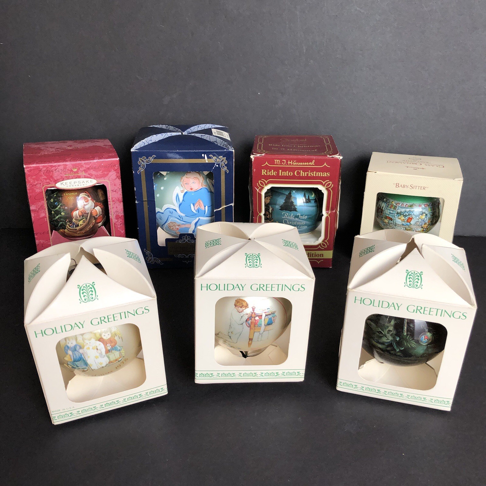 Lot of 7 Vintage Hallmark, Holiday Greeting Christmas Ball Ornaments Collectible