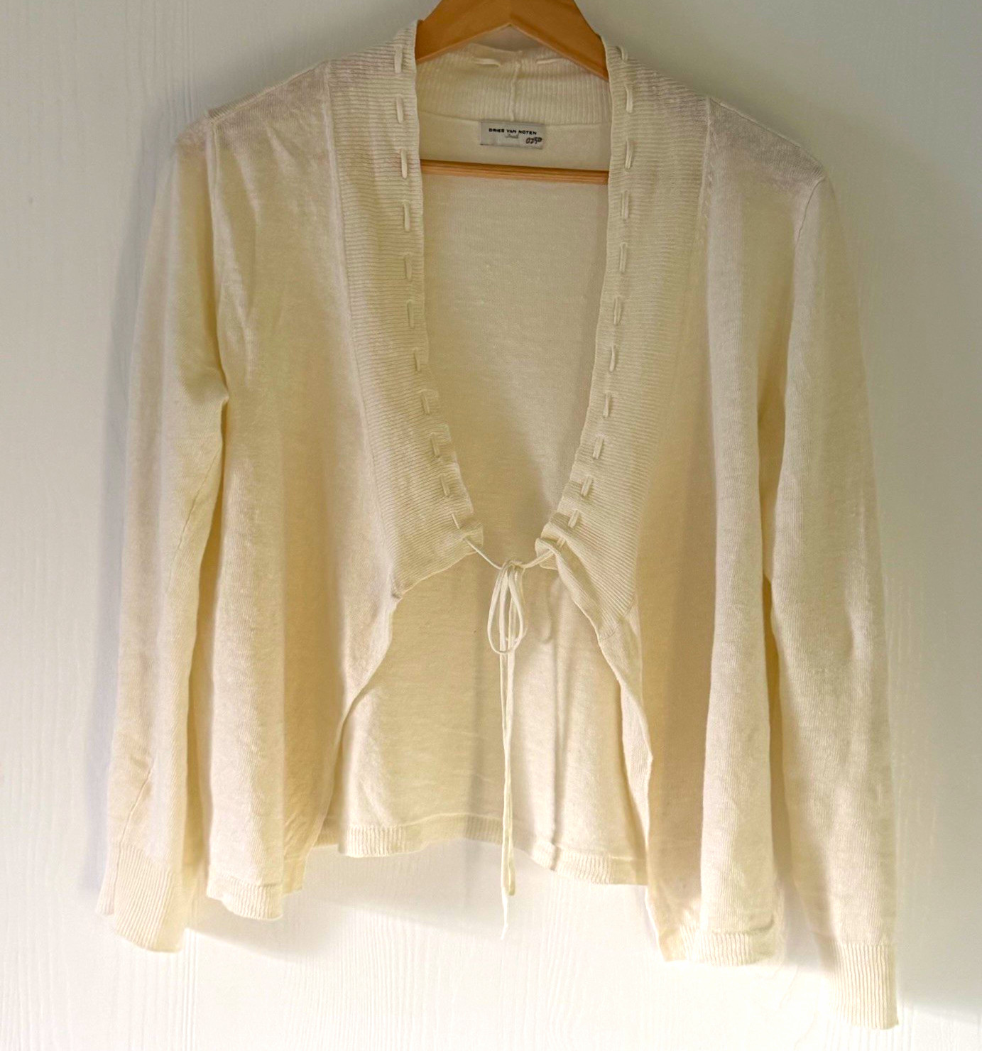 DRIES VAN NOTEN IVORY LINEN TIE FRONT CARDIGAN Size S