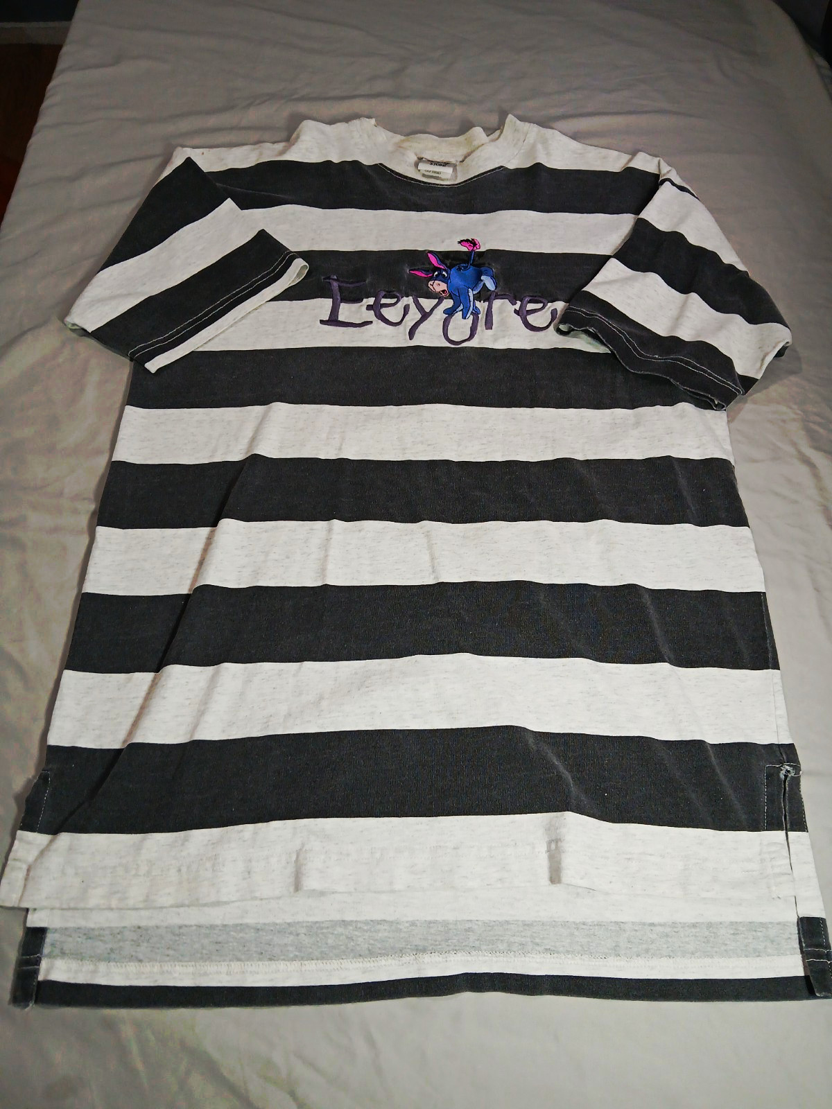 Vintage 1990s The Disney Store Eeyore Embroidered Striped T-Shirt