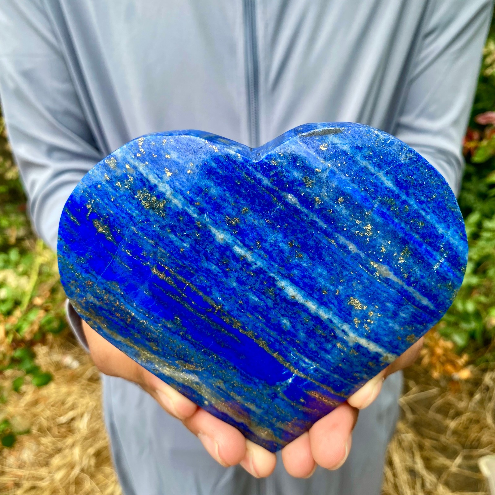 1.4LB  Blue Lapis Lazuli Heart Gemstone Palm Stone Meditation Energy Crystal Orn