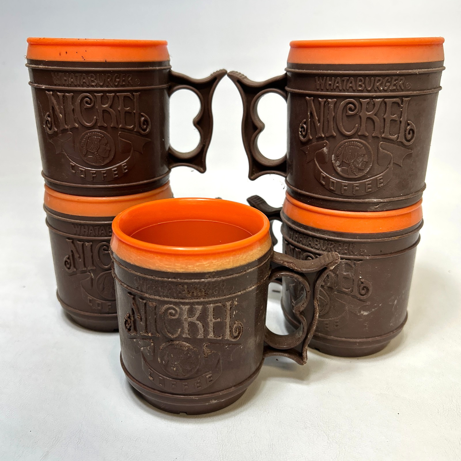 Vintage Whataburger Nickel Coffee Mug Lot of 5 Texas Fast Food Promo Cups