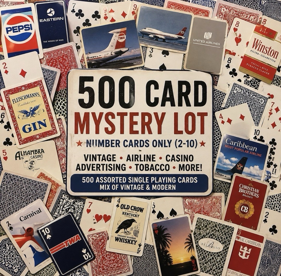 500 Single Playing Cards Lot - Mystery Lot Vintage to Modern Mixed All numbers