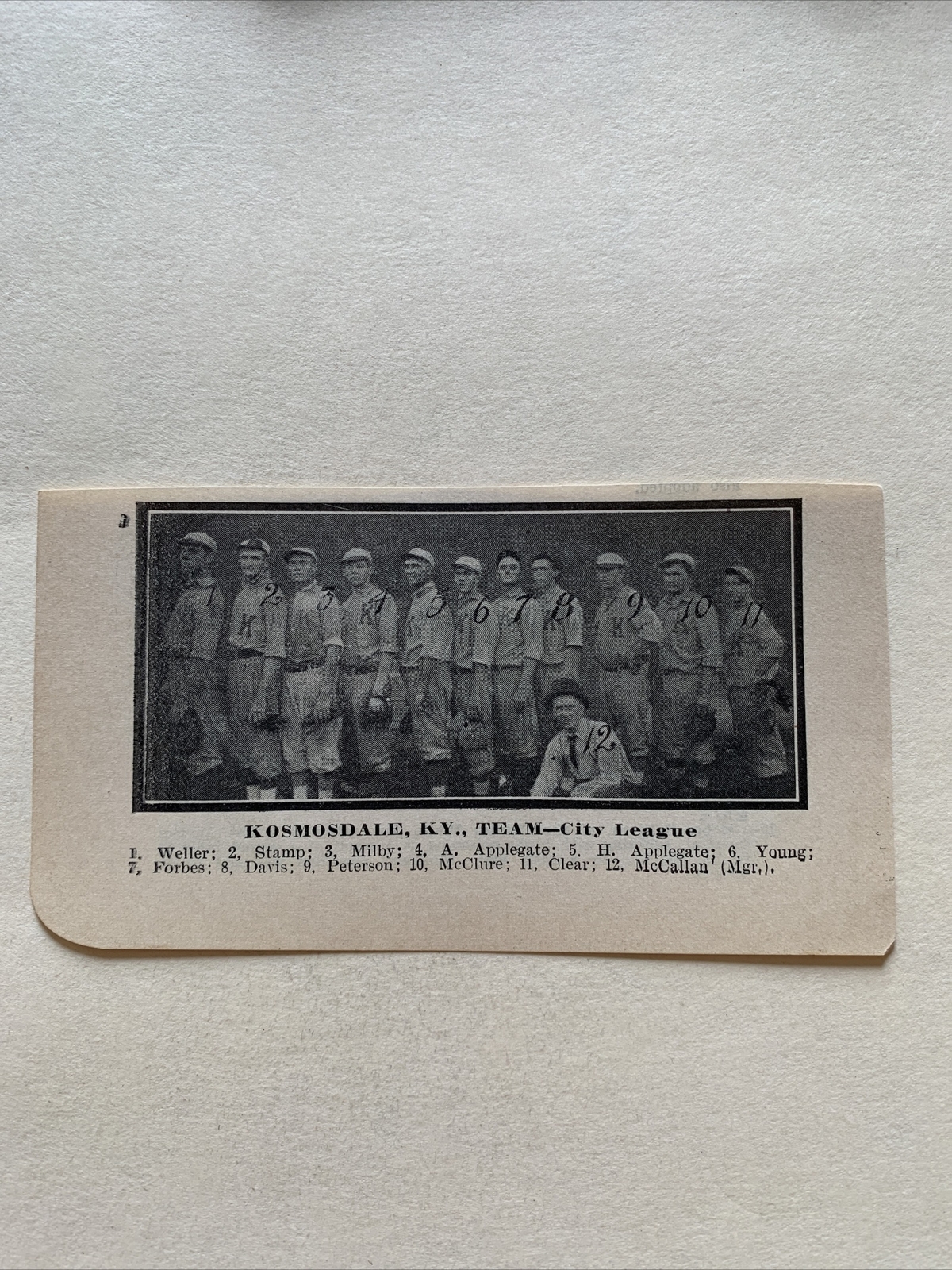 Kosmosdale Kentucky KY City League 1910 Baseball Small Team Picture