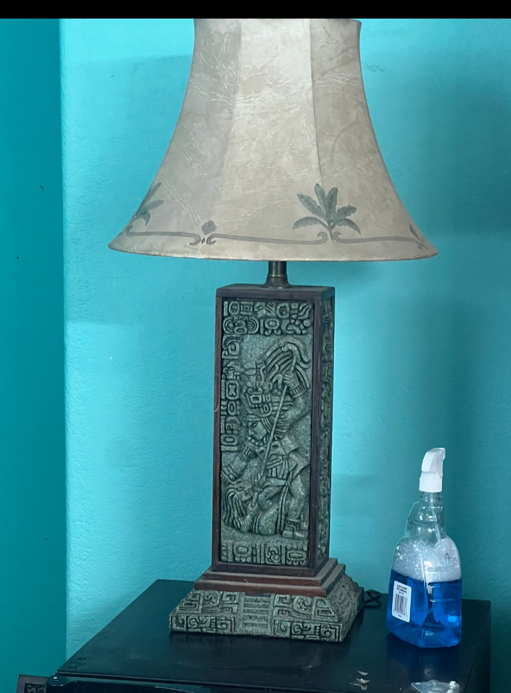 AZTEC MAYAN ZAREBSKI  lamp works  1970 RARE HEAVY MAYAN, AZTEC MESO AMERICAN