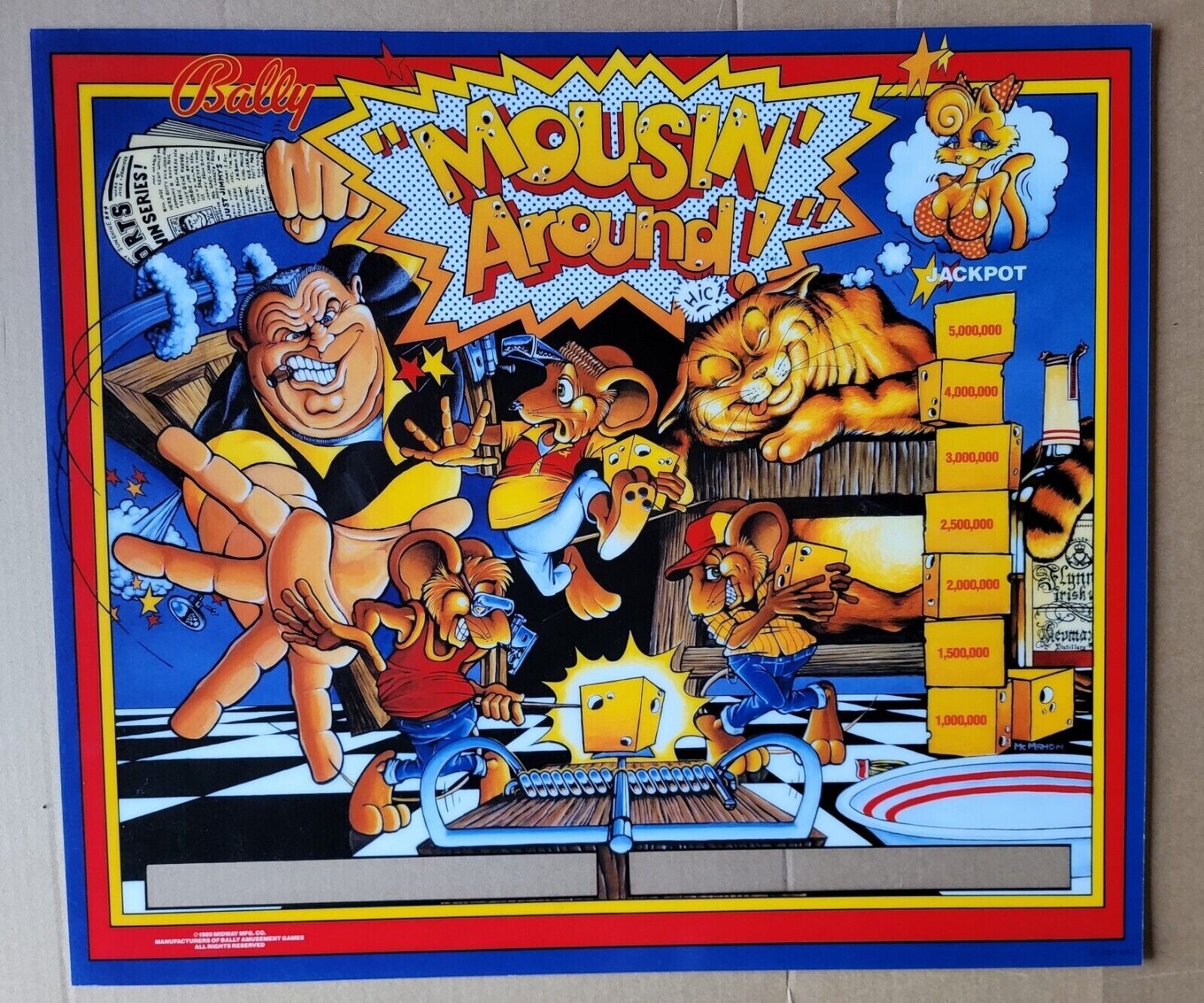 1989 Bally Pinball Translite - Mousin Around - NOS
