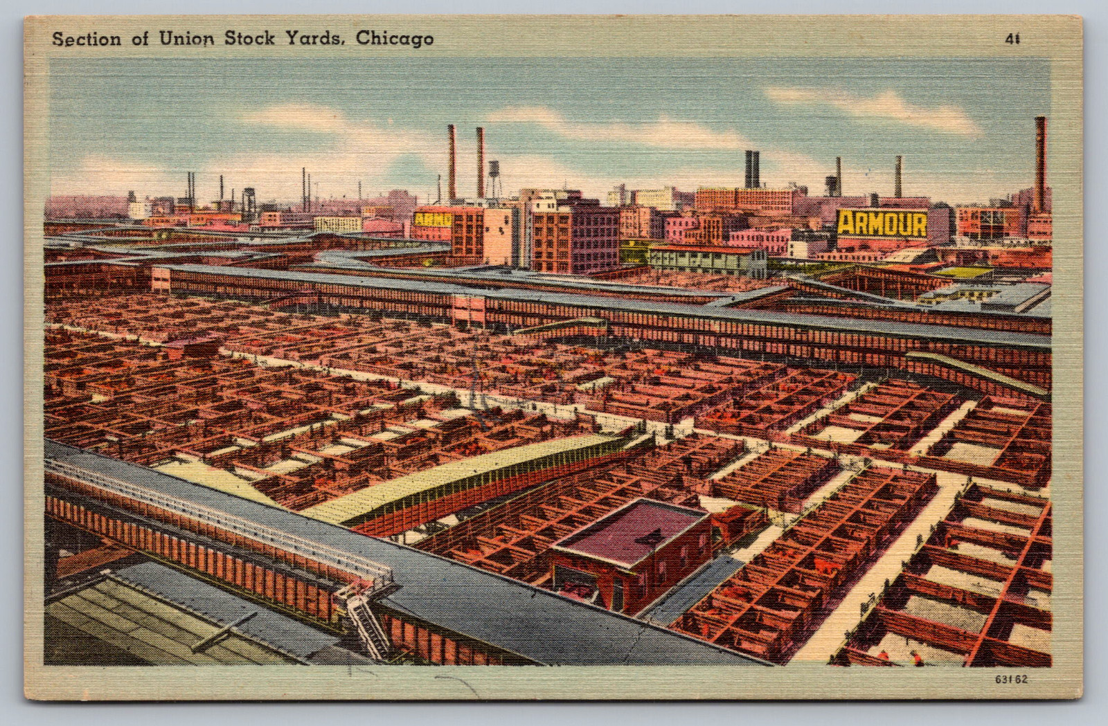 Postcard Section of Union Stock Yards Chicago Illinois Linen