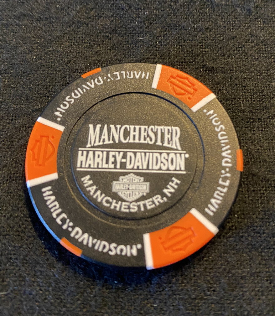 Manchester, New Hampshire Harley Davidson Poker Chip / Black & Orange