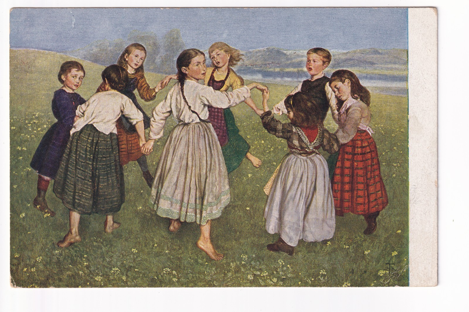 Postcard Hans Thoma children\'s dance artist card E. A. Seemann Leipzig No. 6 described