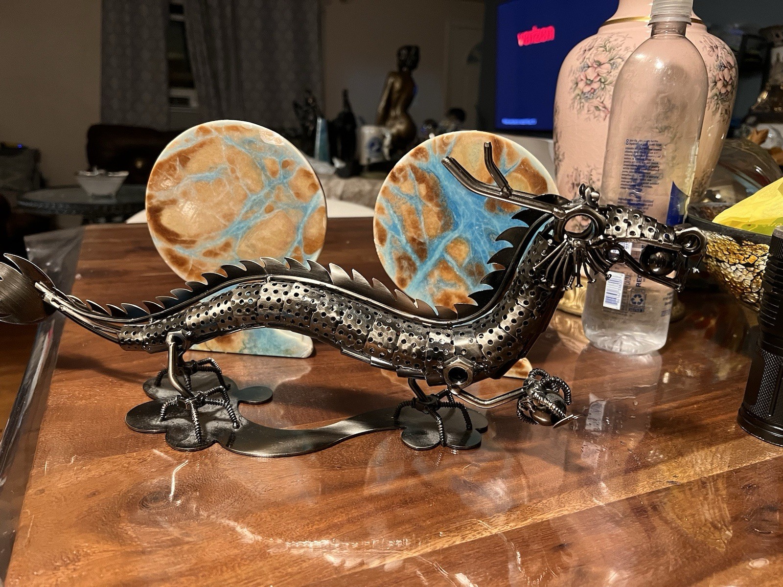 Chinese Fireball Dragon Metal Sculpture By Mystical Creations Vintage