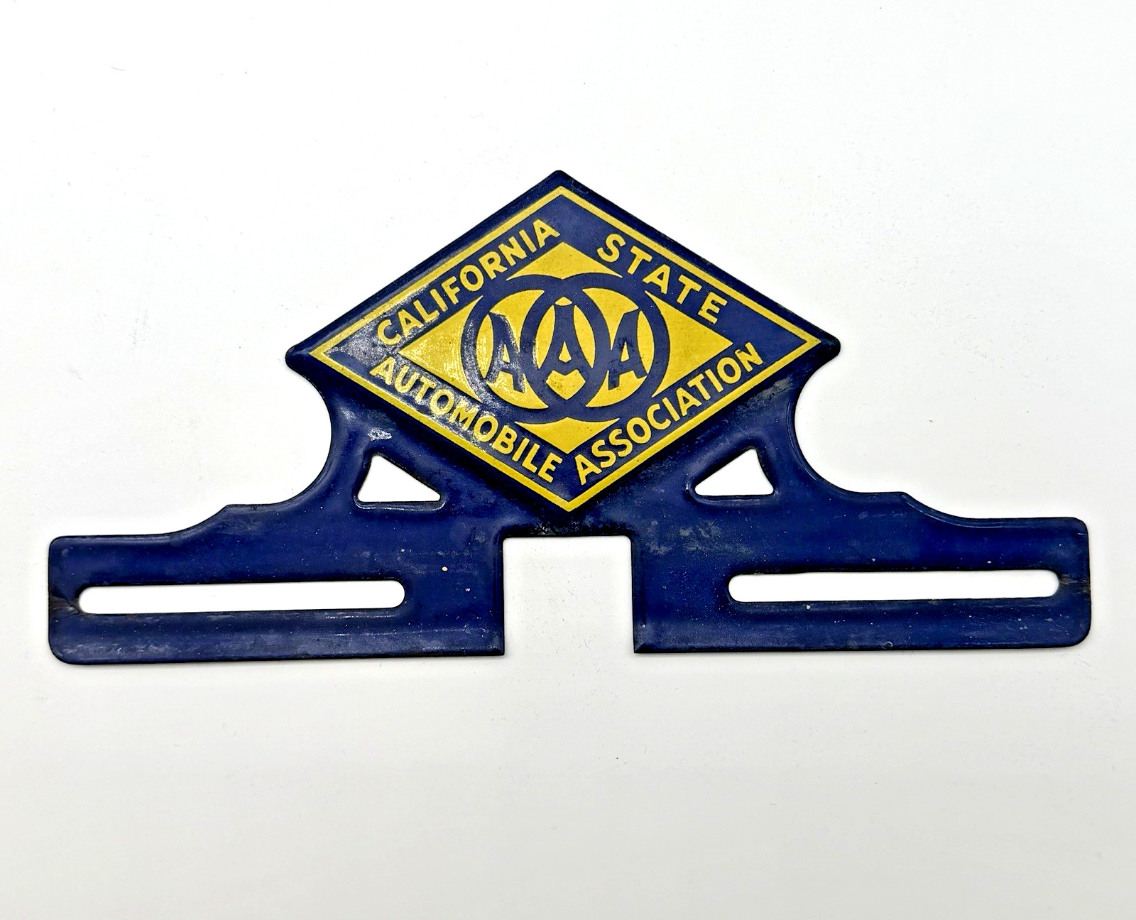 Vintage 1930s California State AAA License Plate Topper Enamel Blue & Yellow
