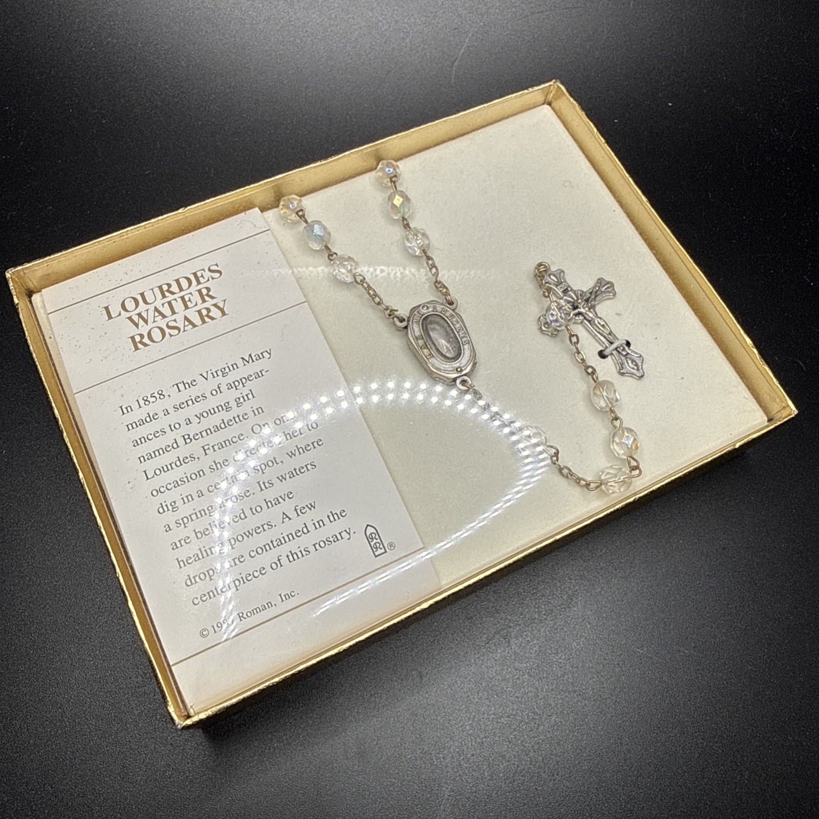 Vtg 1987 Lourdes Water Clear Bead Rosary ~ New In Box/new Old Stock