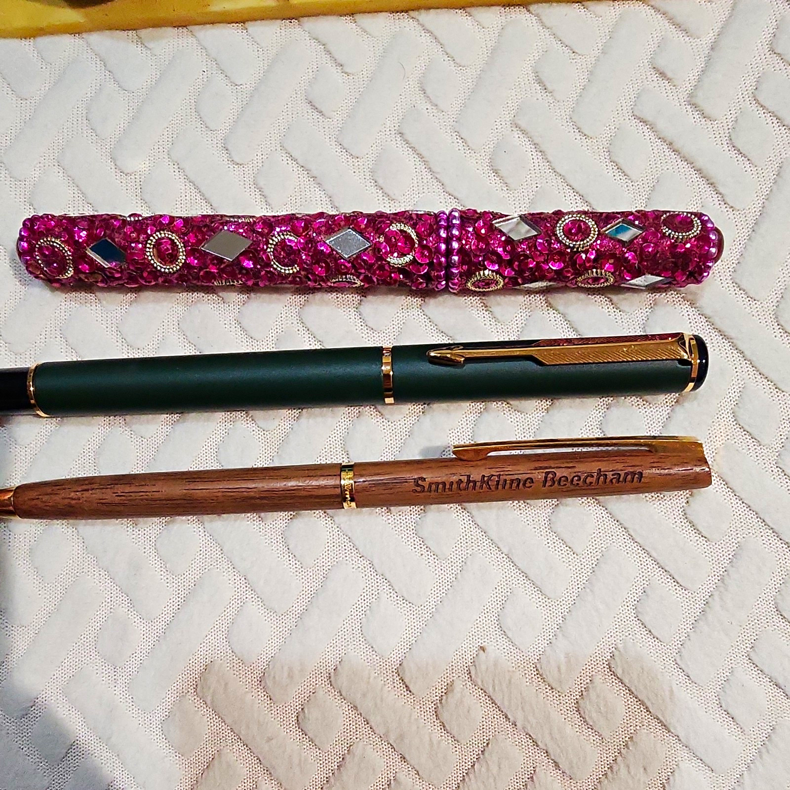 Vintage 3pc Collectible Pen Lot Parker Rialto UK Wood Promo Mosaic Bling