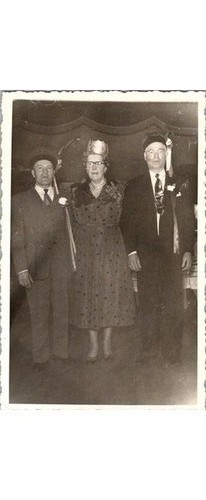1940s Photo Postcard: Woman Crowned Party Pageant Formal Attire & Suited Men