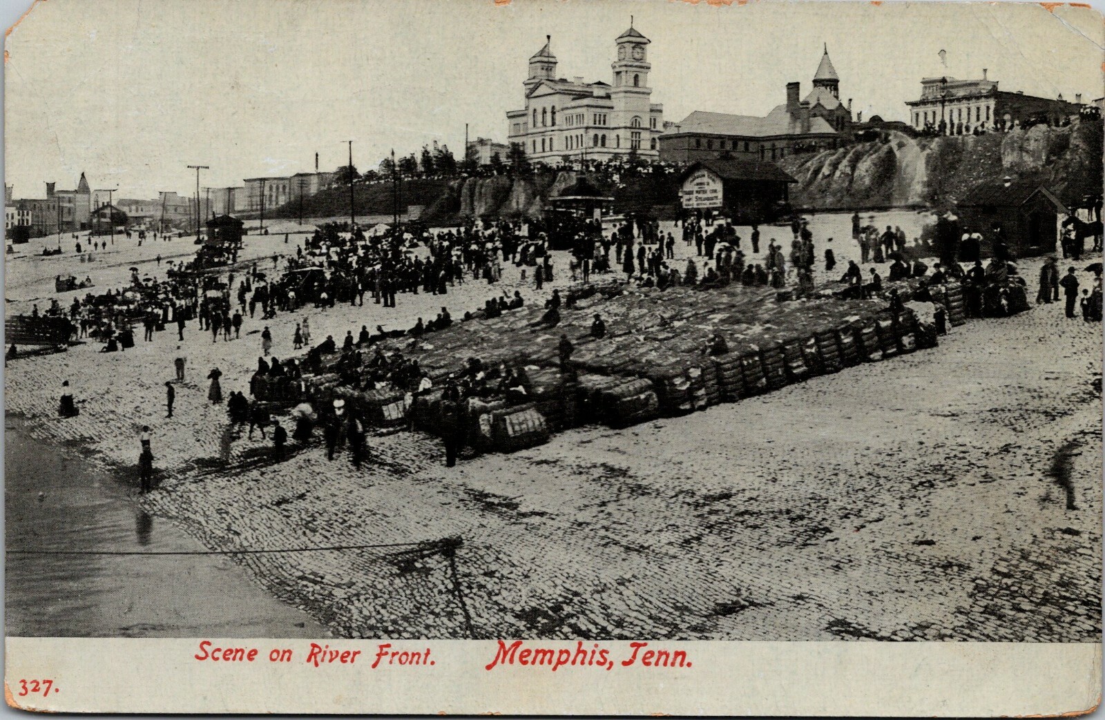 Postcard~Memphis Tennessee~Scene on River Front~Cotton Bails~Posted 1908