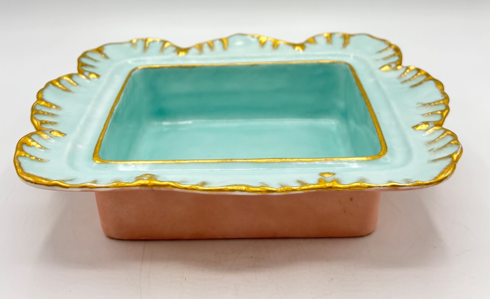 Antique Limoges Vanity Dresser Tray Turquoise Pink Gold Artist Signed