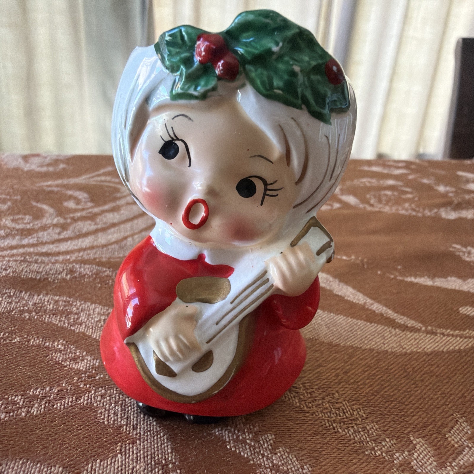 Vintage Lefton Ceramic Hand-Painted Girl Playing Banjo Christmas votive Holder Vintage Lefton Ceramic Hand-Painted Girl Playing Banjo Christmas votive Holder