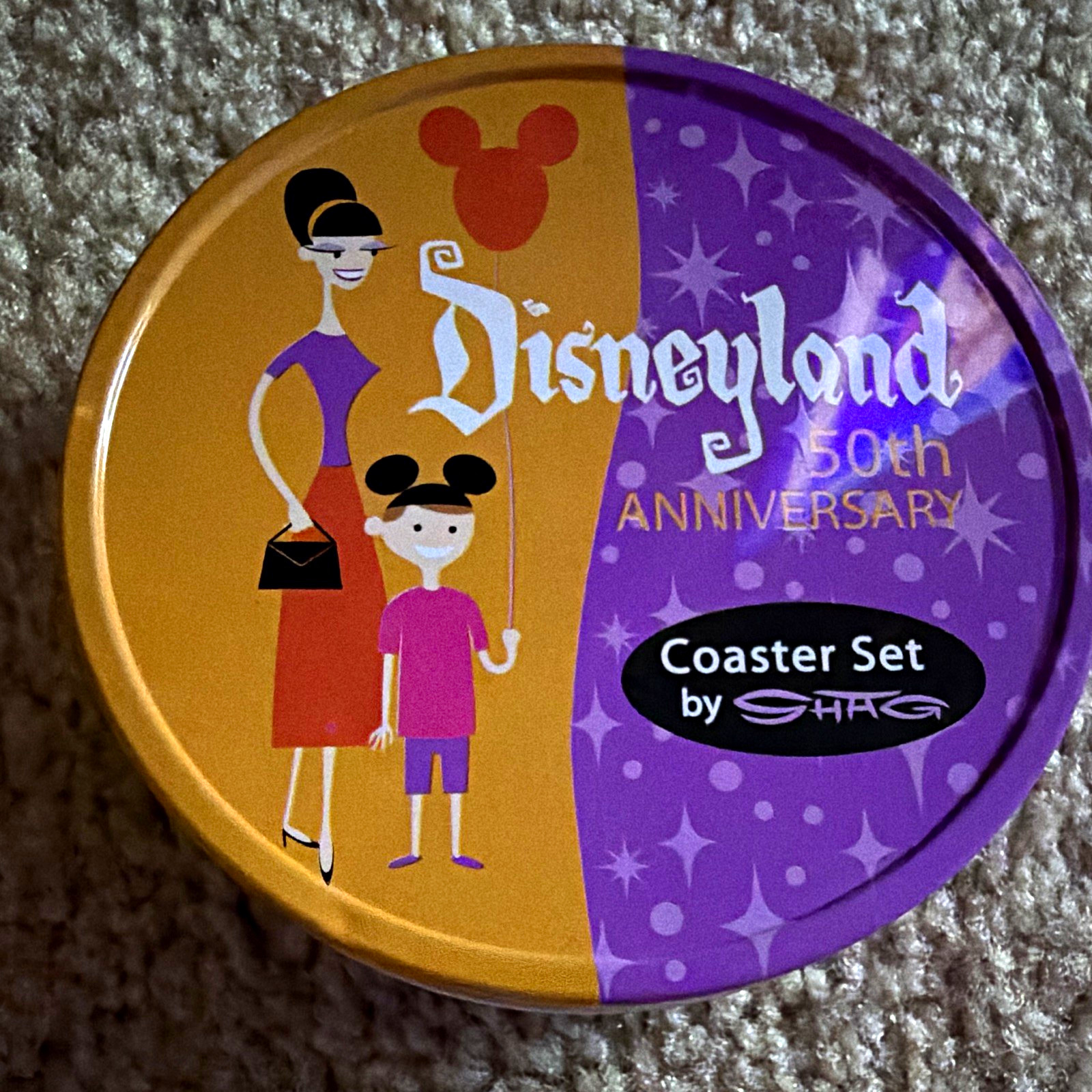 *NEW* Disneyland Disneyland 50th Anniversary Coaster Set by SHAG Round Metal Tin