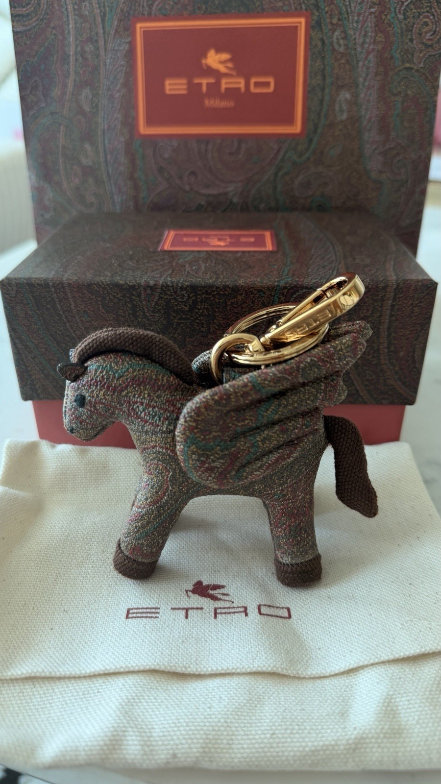 ETRO Paisley Pegasus Fabric Keychain Bag Charm, Multicolor/Gold, Detachable