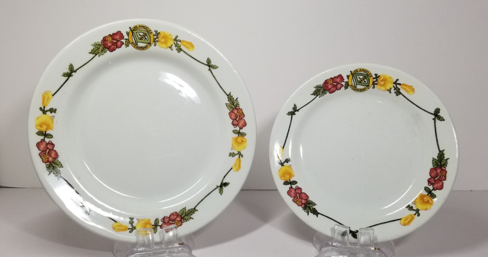 Vintage Los Angeles Steamship Co. Restaurant Ware Hibiscus & Poppies Set of 2