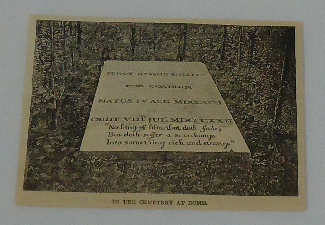 1887 small magazine engraving ~ PERCY BYSSHE SHELLEY, cemetery in Rome