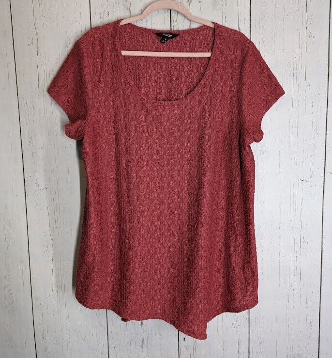 Simply Vera XL Round Neck Casual Short Sleeve Red Polyester Top