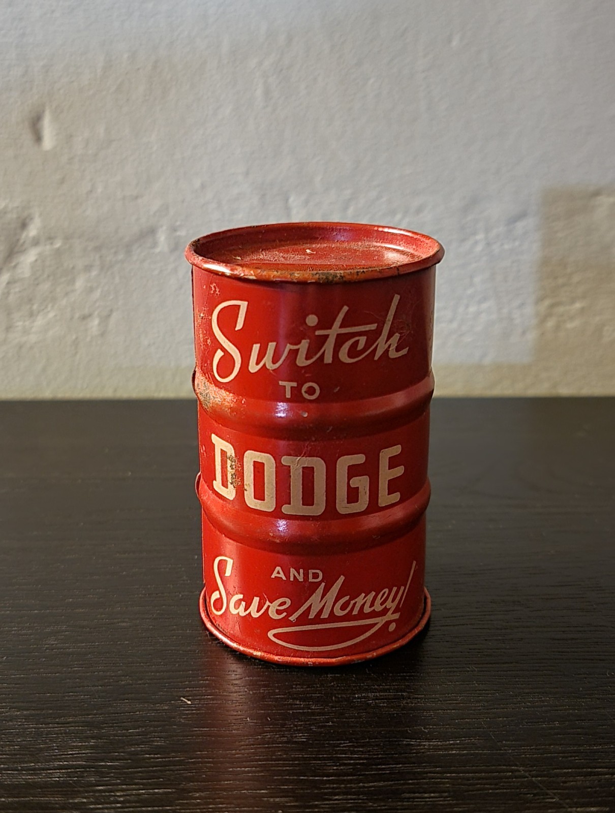 Vintage 1930-40\'s Dodge Brother\'s Oil Barrel Coin Bank Car Advertising 