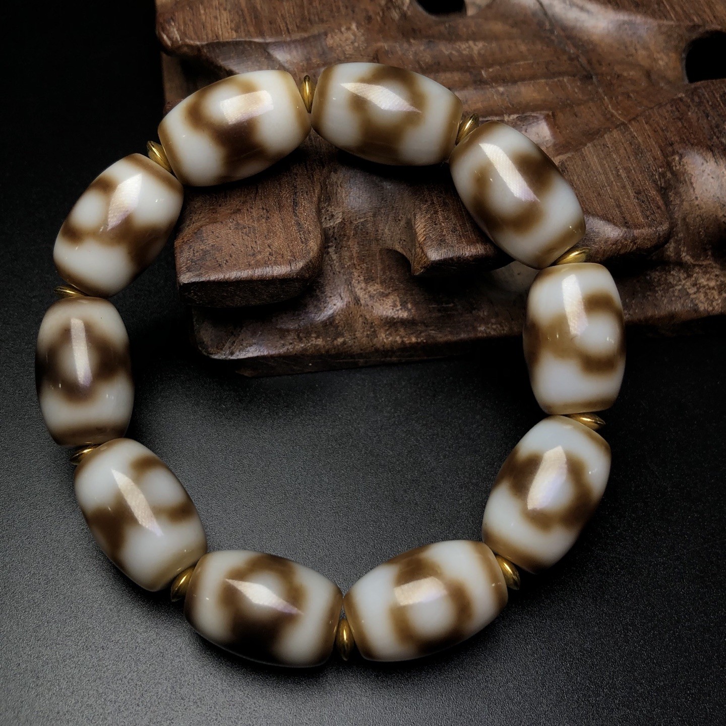 Tibet Returned Old Honest 3-Eye Dzi Bead Bracelet Rare Patina A305