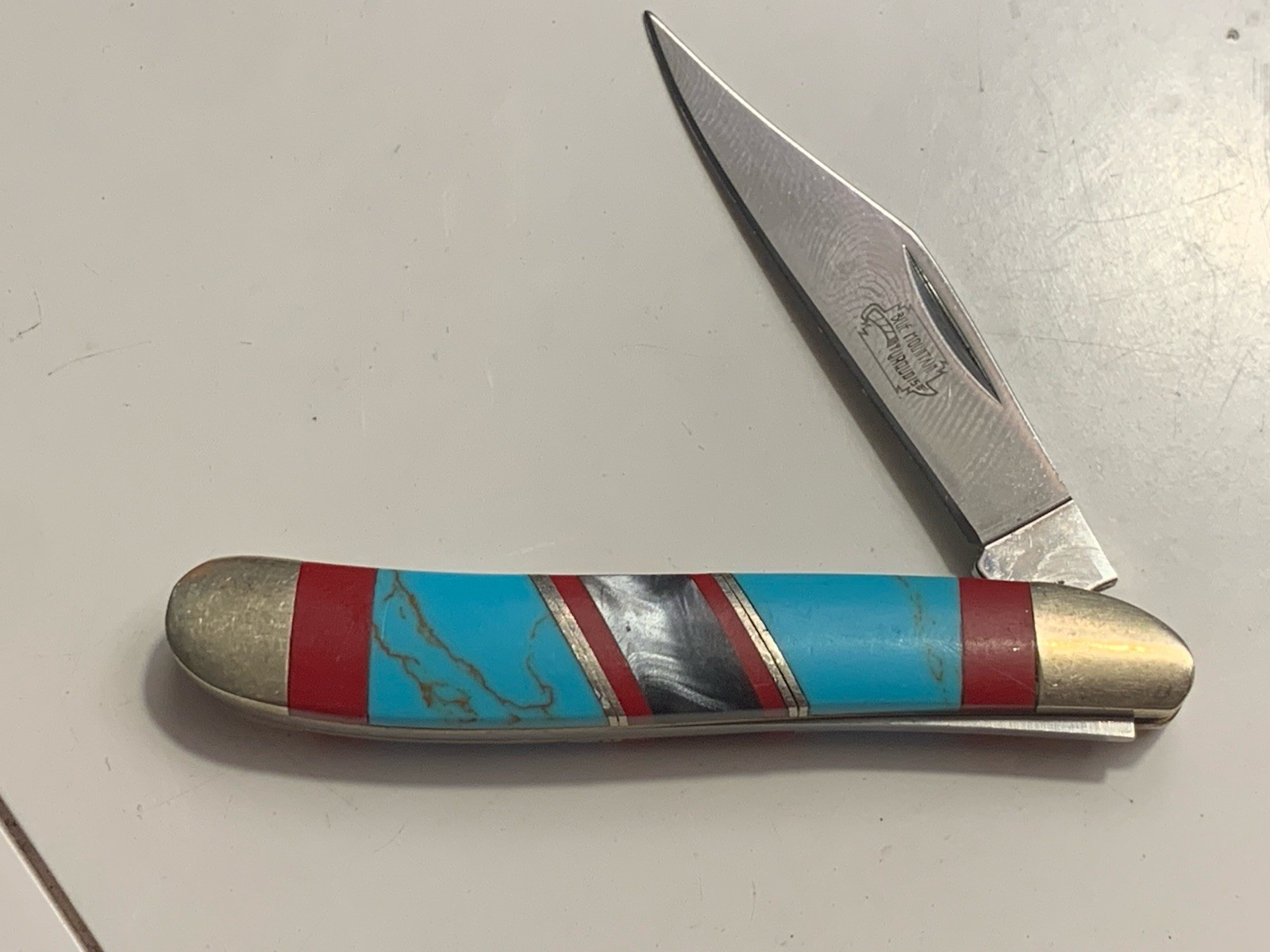 Navajo Coral Inlay Blue Mountain Turquoise Pocket Knife VTG Excellent Condition Navajo Coral Inlay Blue Mountain Turquoise Pocket Knife VTG Excellent Condition