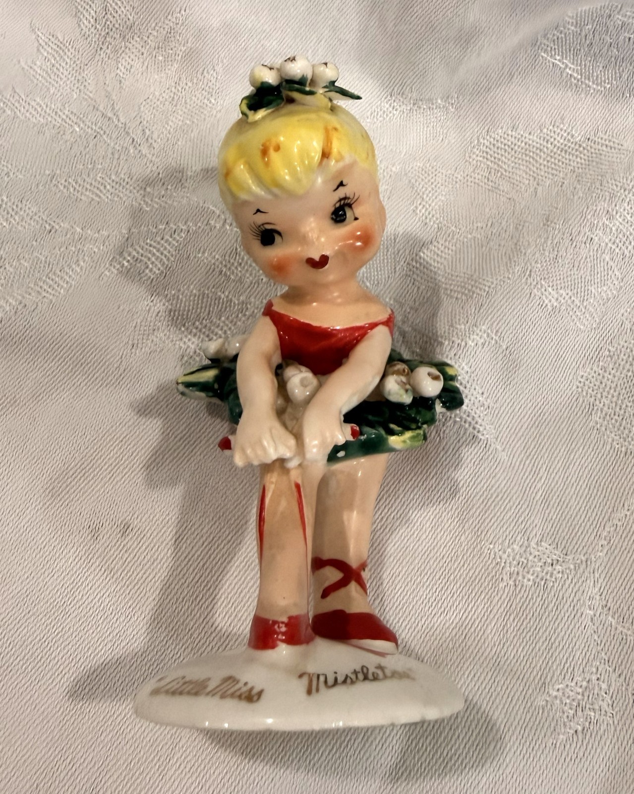 Vintage Lefton Little Miss Mistletoe Girl Ballerina Figurine 1950s Christmas