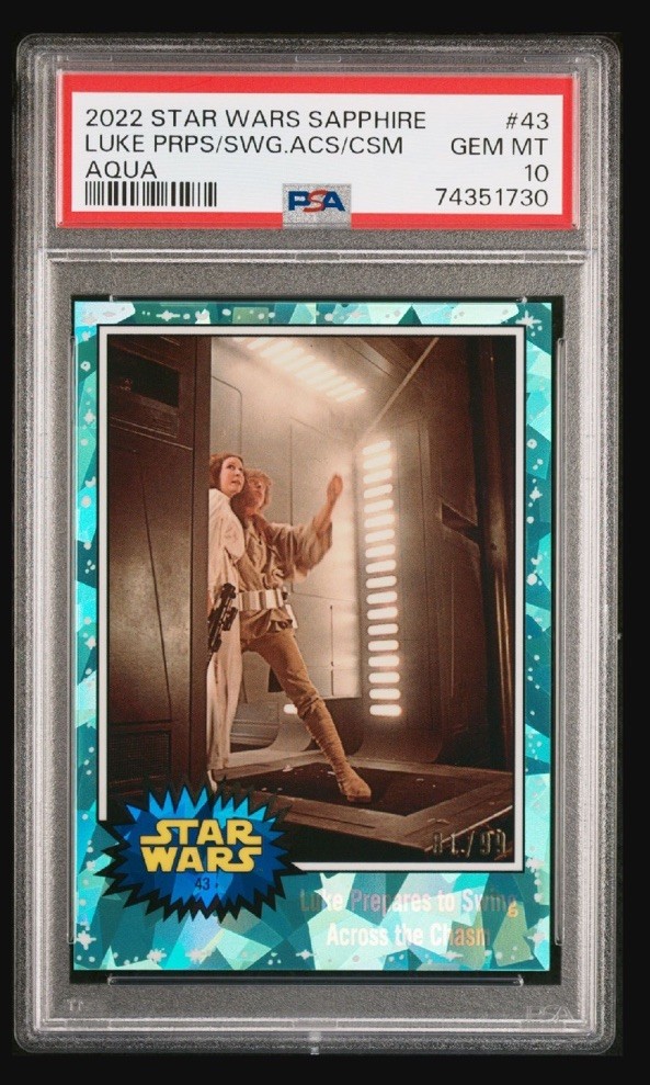 2022 Topps Chrome Sapphire Edition Star Wars #43 Aqua /99 Luke Prepares to Swing