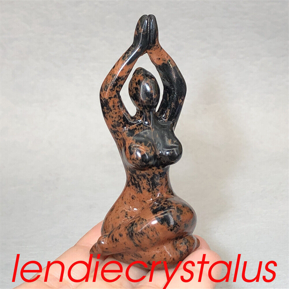 1x Natural Red Obsidian Yoga Women Naked Quartz Crystal Skull Figurines Reiki 3\