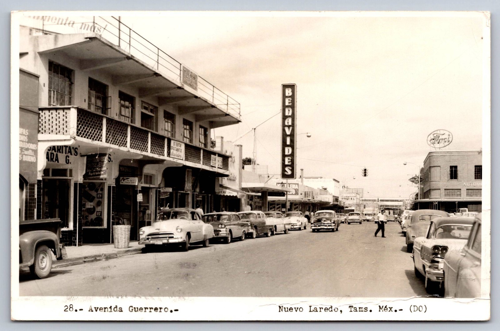 RPPC Guerrero Ave Street View Vintage Cars Nuevo Laredo Mexico Postcard c.1959