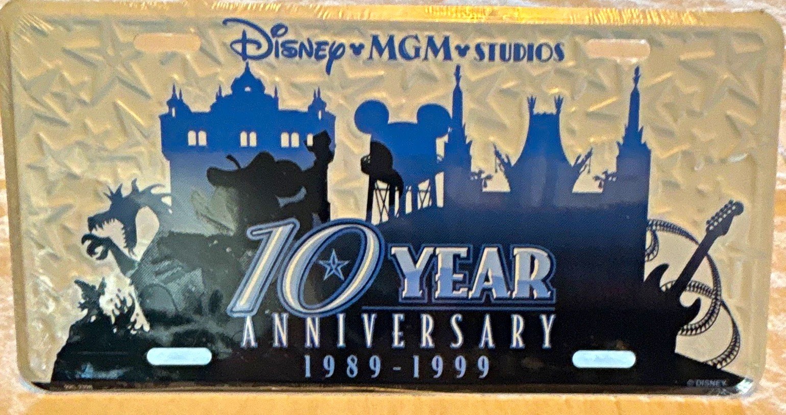 Vintage Disney MGM Studios 10 Year Anniversary 1989-1999 Souvenir License Plate
