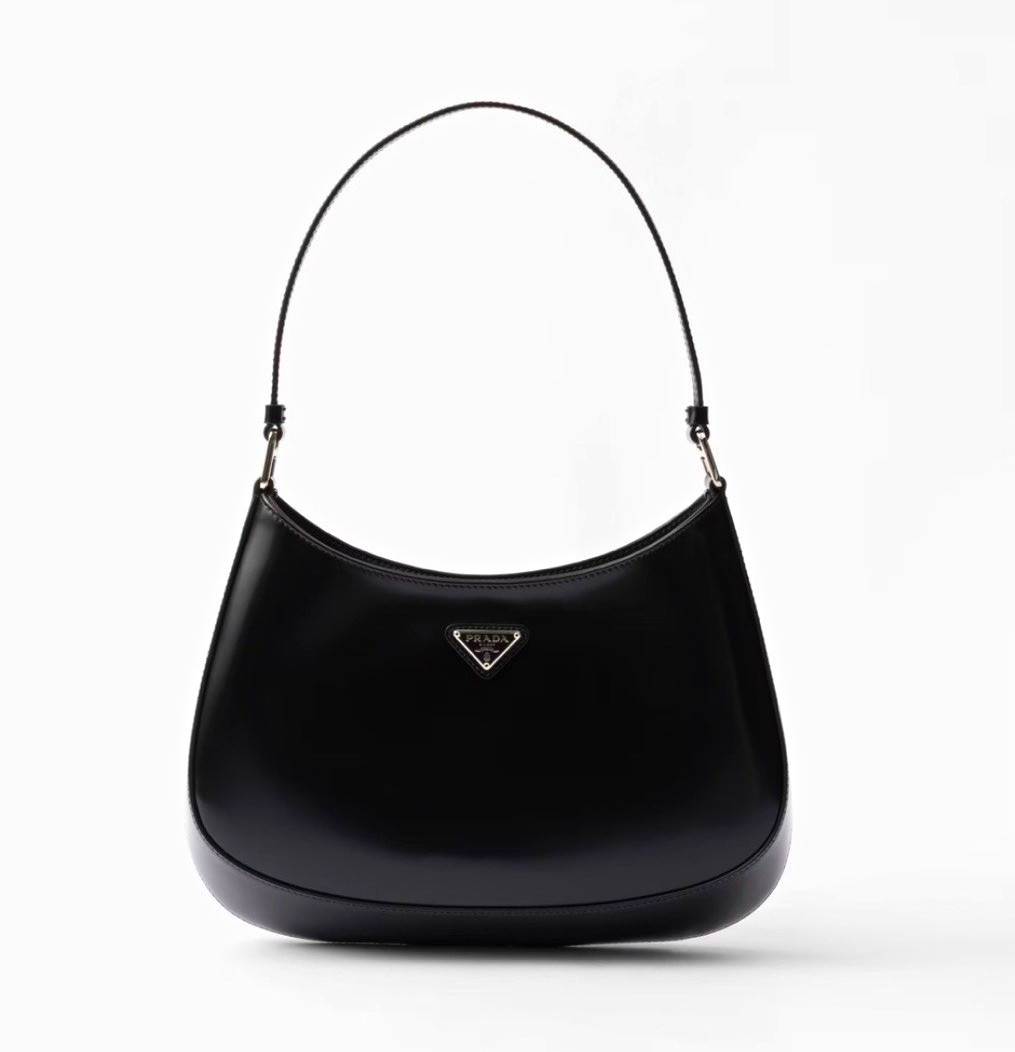 PRADA Cleo black brushed leather shoulder Bag, Silver Hardware, Dust Bag & Card