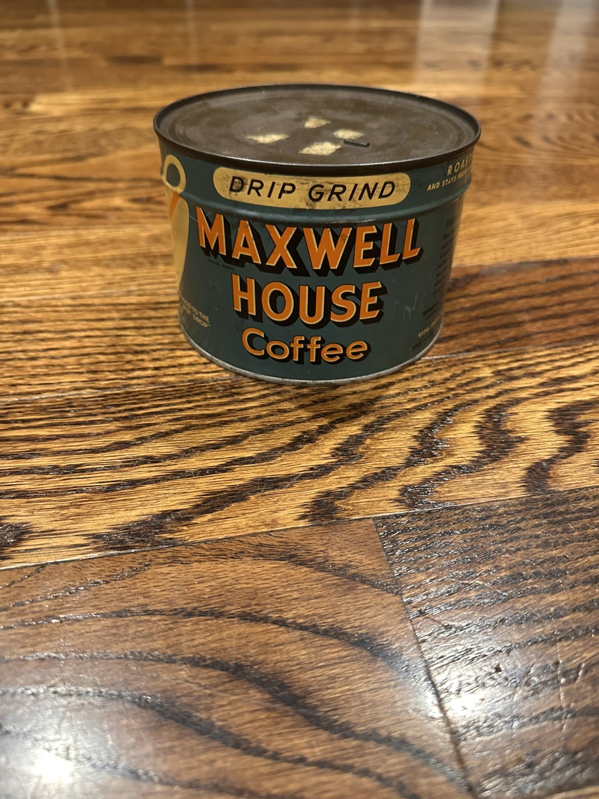 MAXWELL HOUSE COFFEE  1 POUND KEYWIND TIN CAN FULL UNOPENED 1940’s FINE GRIND