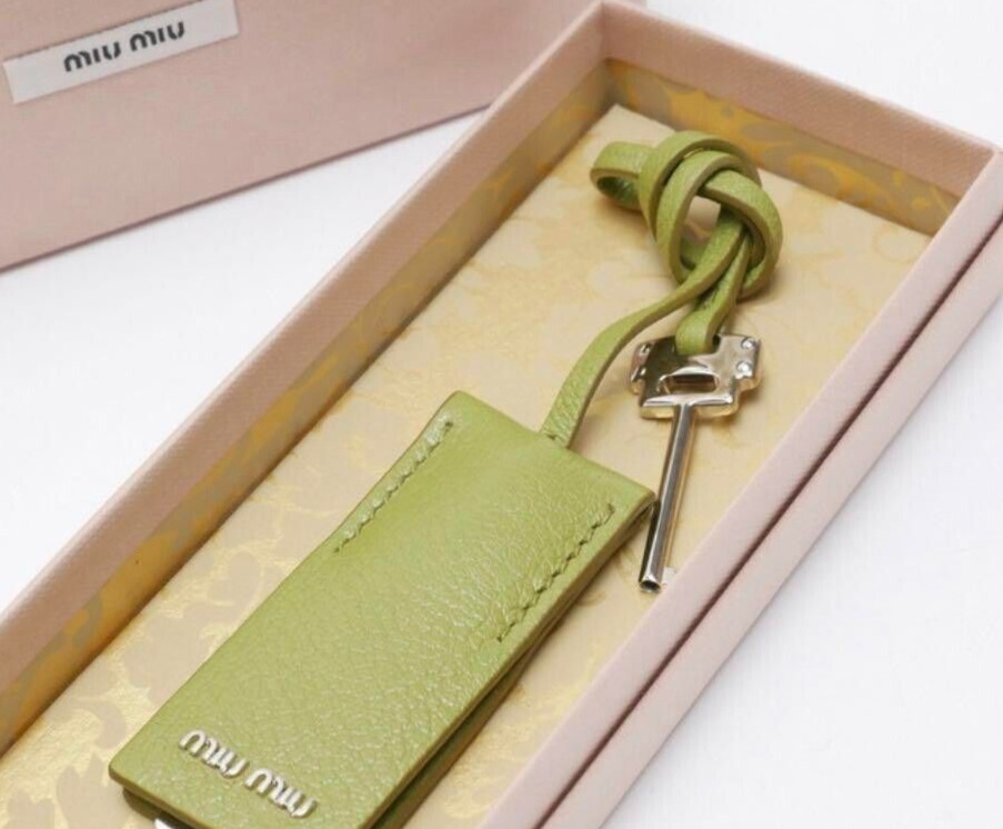 Miumiu Leather Charm Green Rectangle Key Silver Women's Accessories from Japan