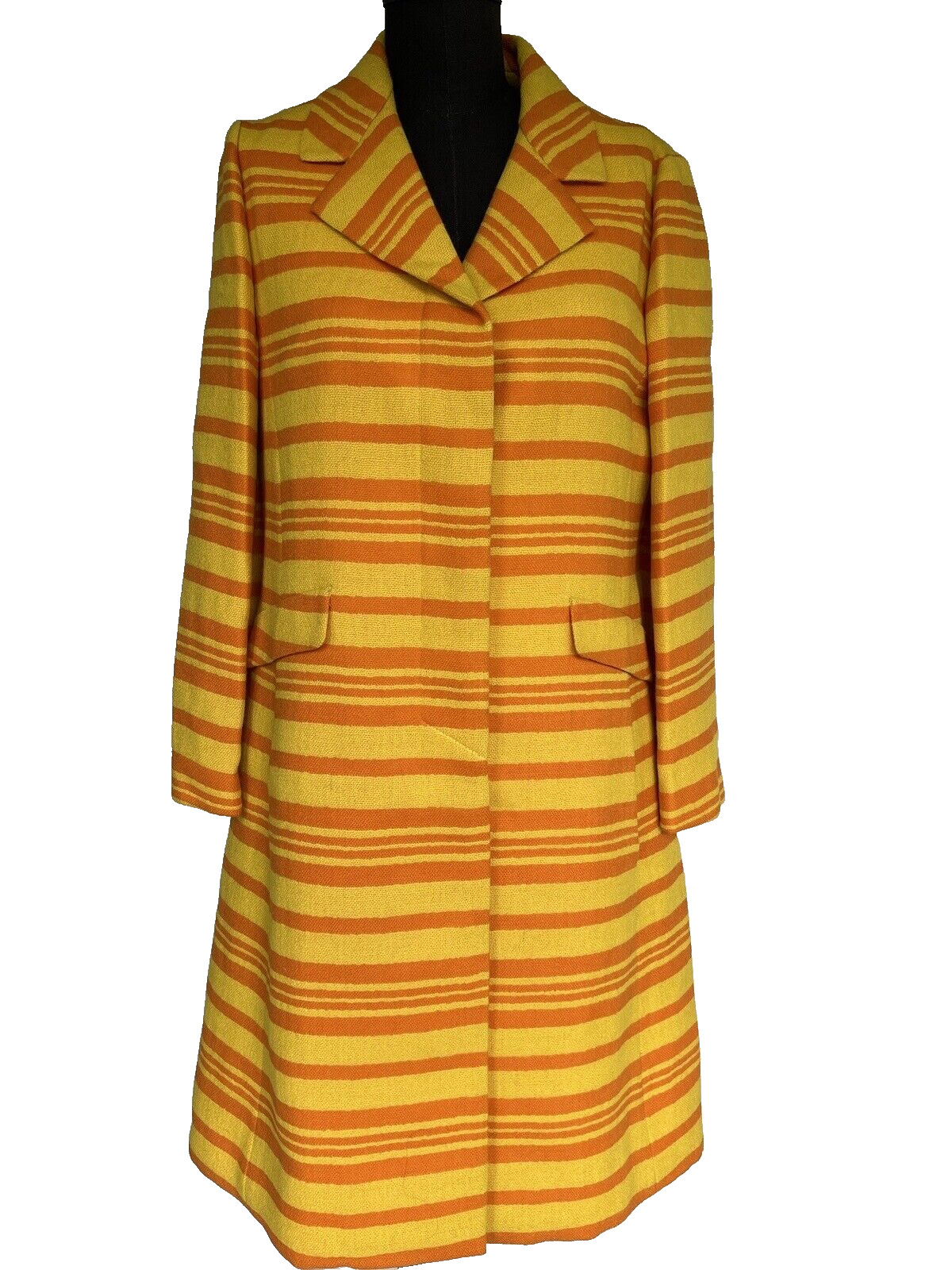 VTG 1960\'s Bardley Wool Orange Yellow Stripes Coat MCM Mod Glam EXCELLENT size M
