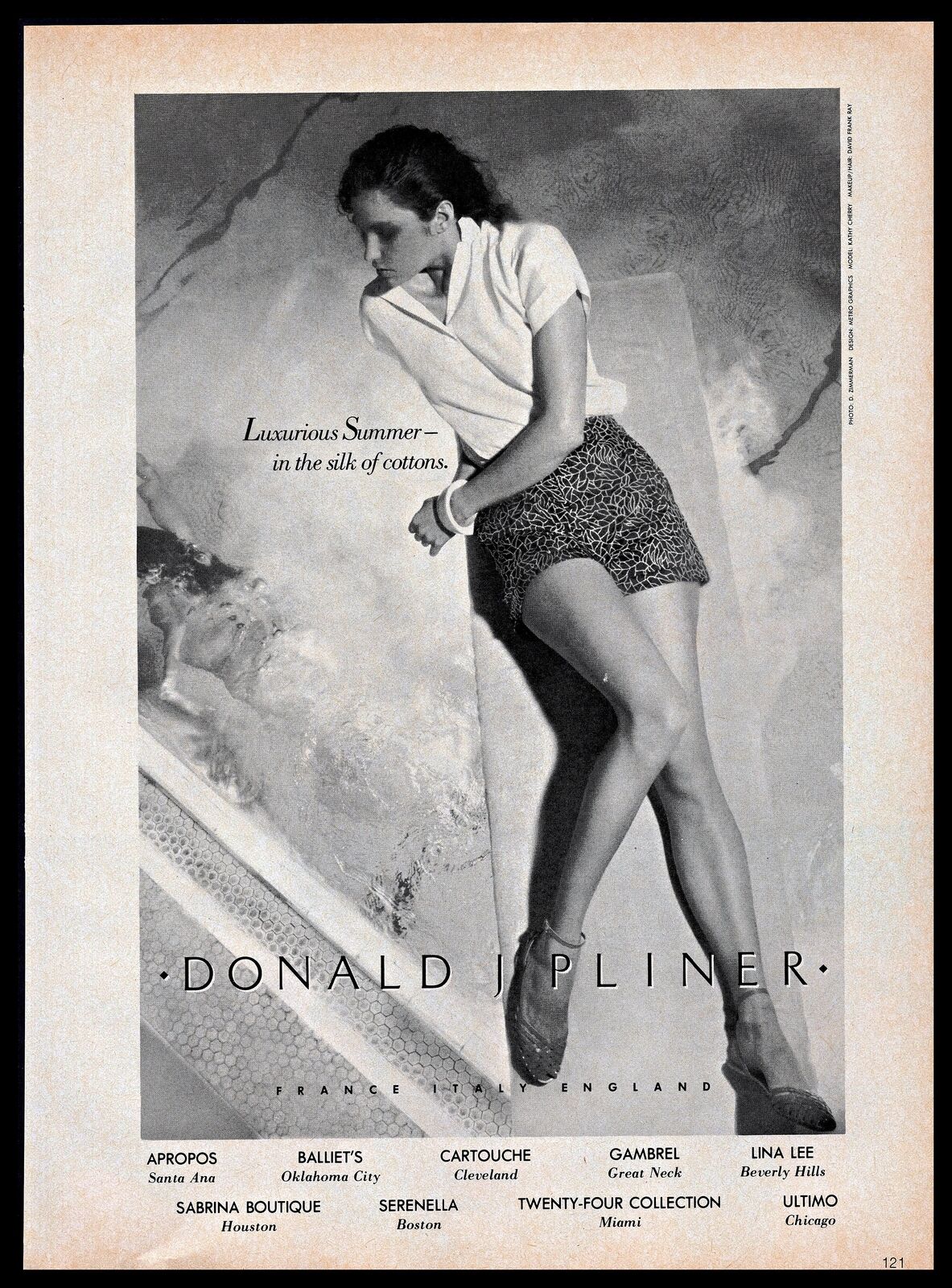 1982 Donald J Pliner Fashion Designer Clothing Cotton Silk Vintage PRINT AD B&W