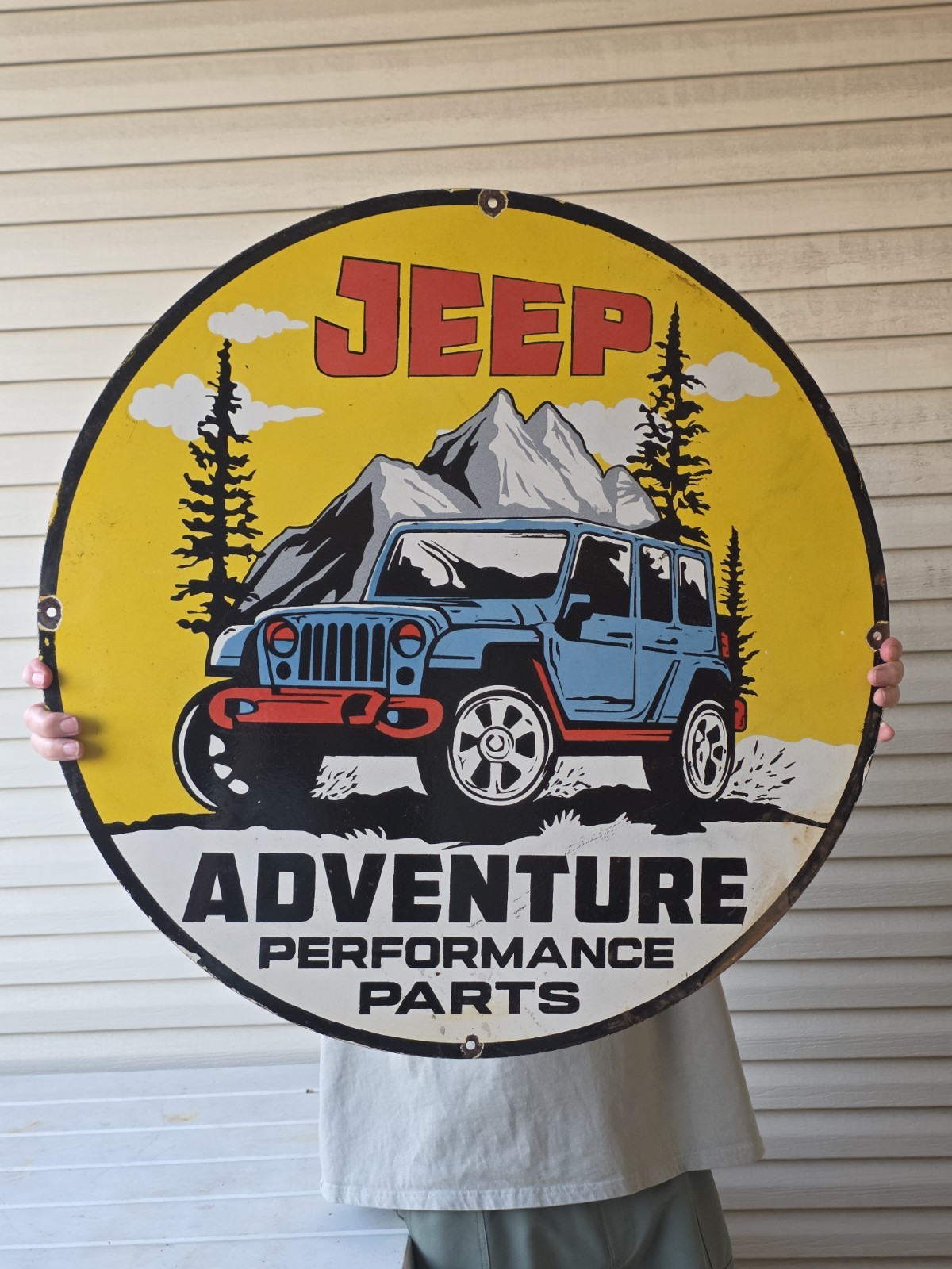 HUGE VINTAGE JEEP ADVENTURE PERFORMANCE PARTS PORCELAIN METAL SIGN 29