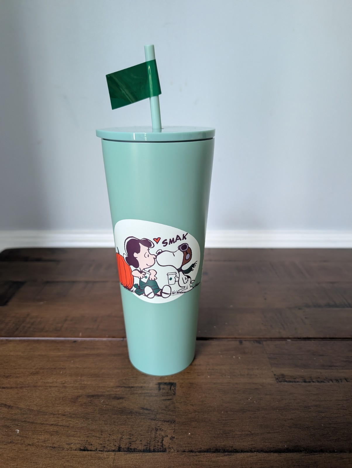 Starbucks Peanuts Snoopy & Sage Green Reusable Tumbler w/ Straw - New In Hand