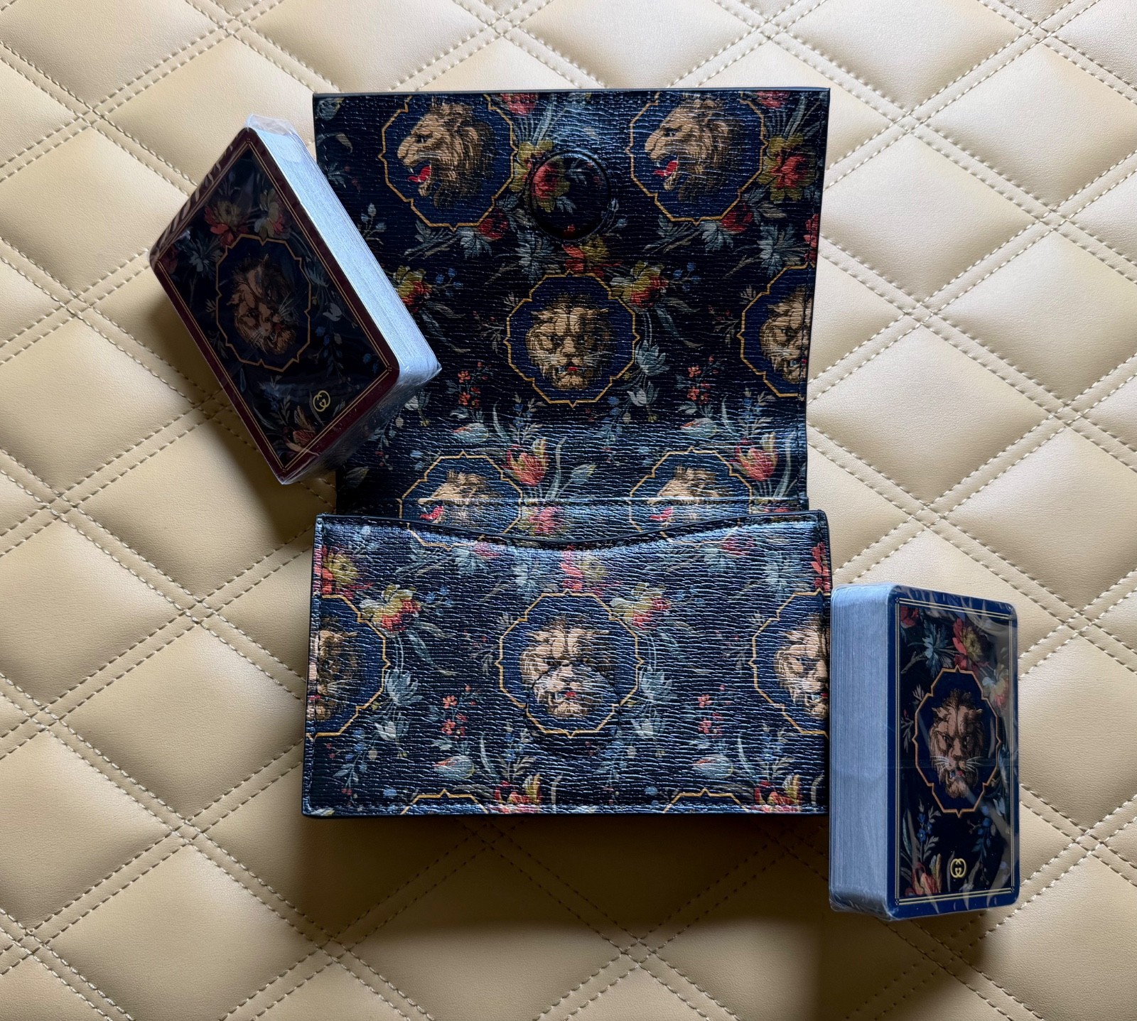 Gucci Exotic Crocodile Black Leather Case 2 Deck of Playing Cards MSRP $4500