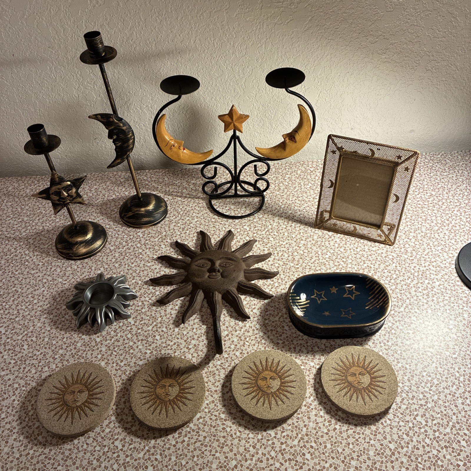 Huge Vintage Stars Moon Sun Lot Celestial  Frame Bathroom Decor Candlesticks