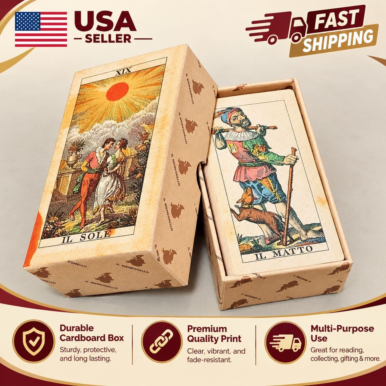 Soprafino Tarot 1830 Vintage Italian History Deck 78 Cards 12x7cm (4.7x2.8in)