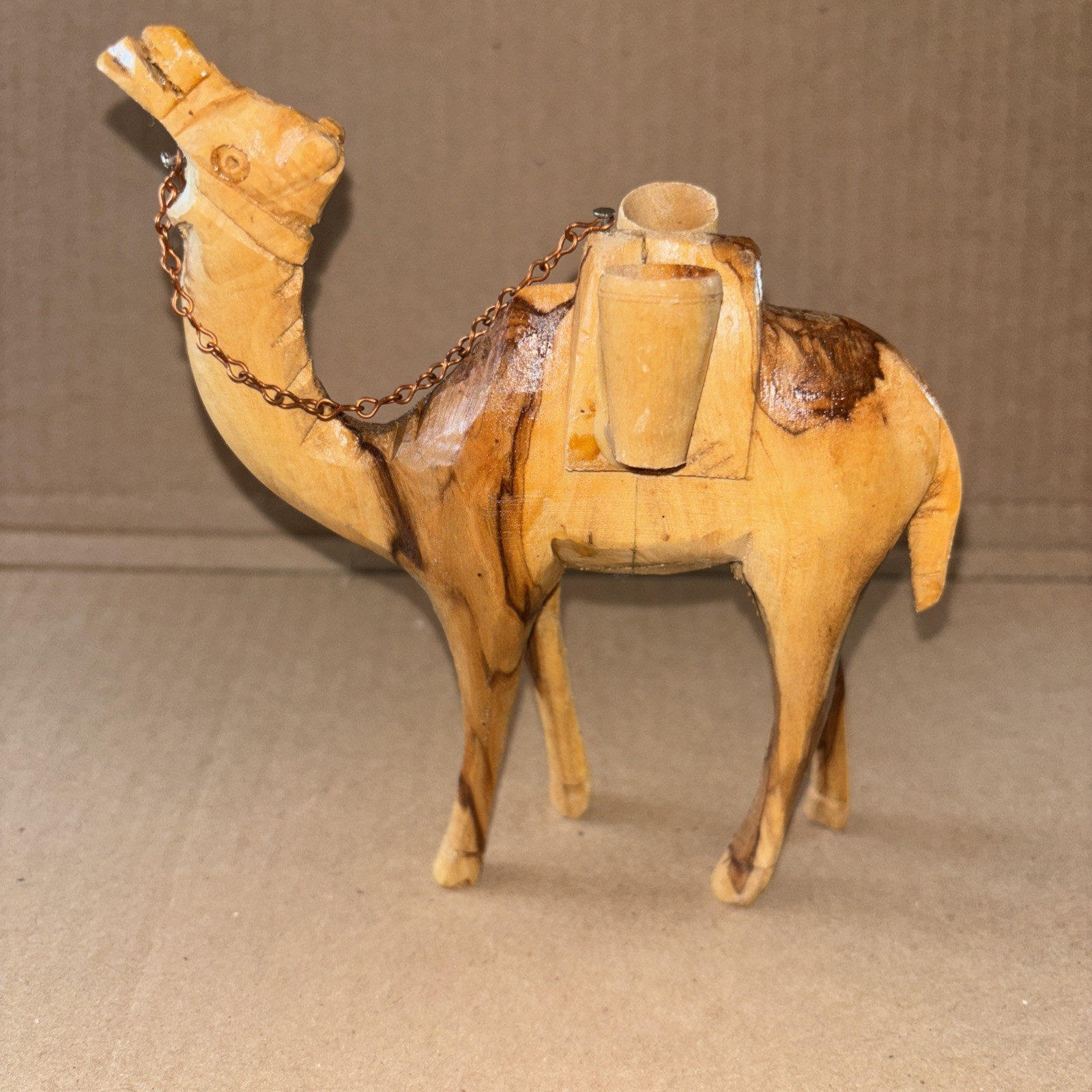 Vintage Hand Carved Wooden Camel Figurine Olive Wood Unique #E