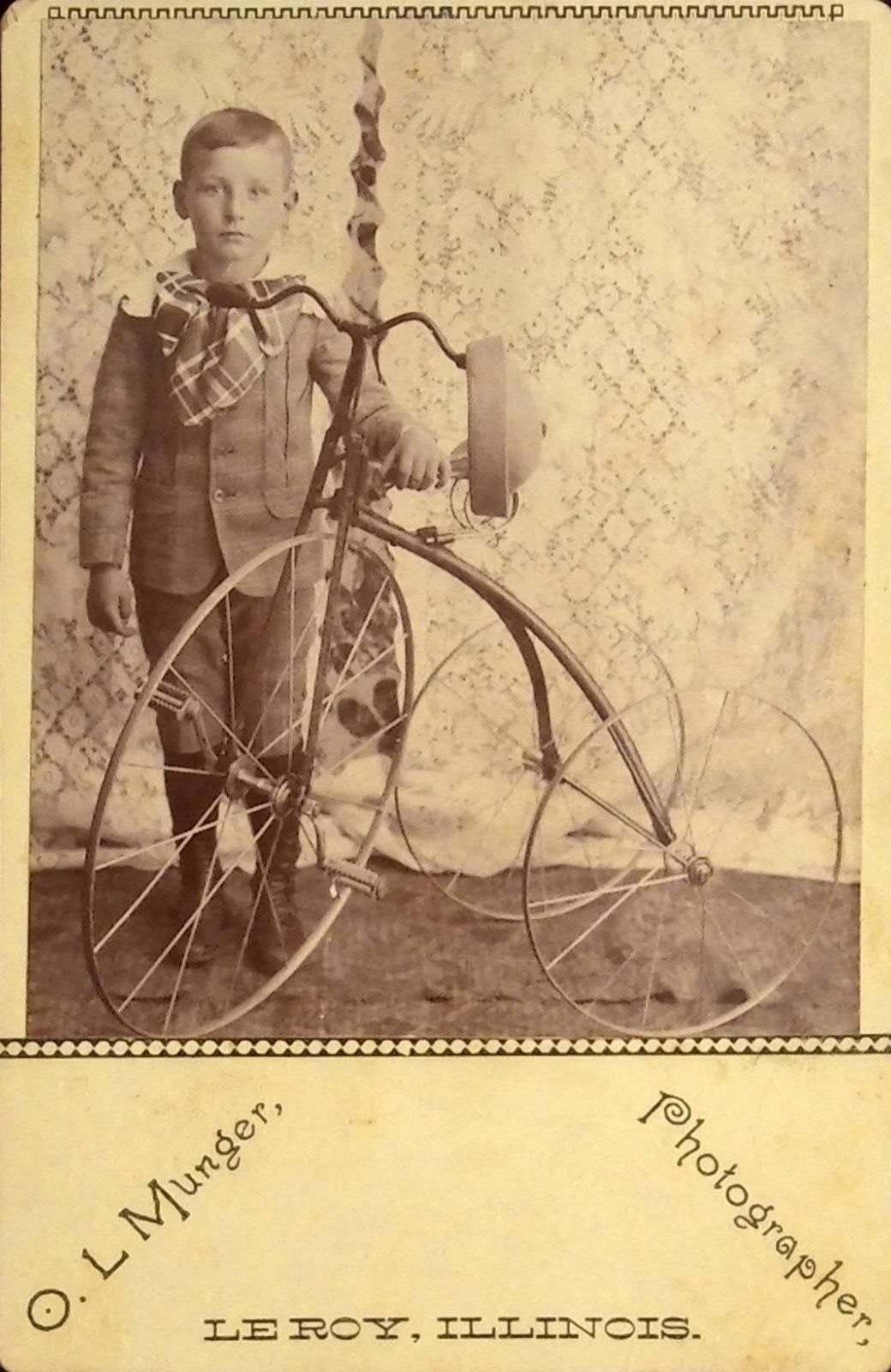 Antique Boy Toy Penny Farthing Bicycle Cabinet Card Le Roy IL 4x6.5