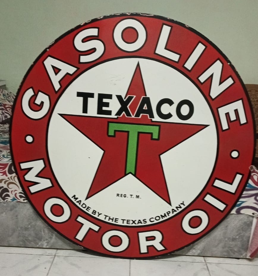 A.Texaco Gasoline rd Porcelain Enamel Heavy Metal Varaition Sign Double Side