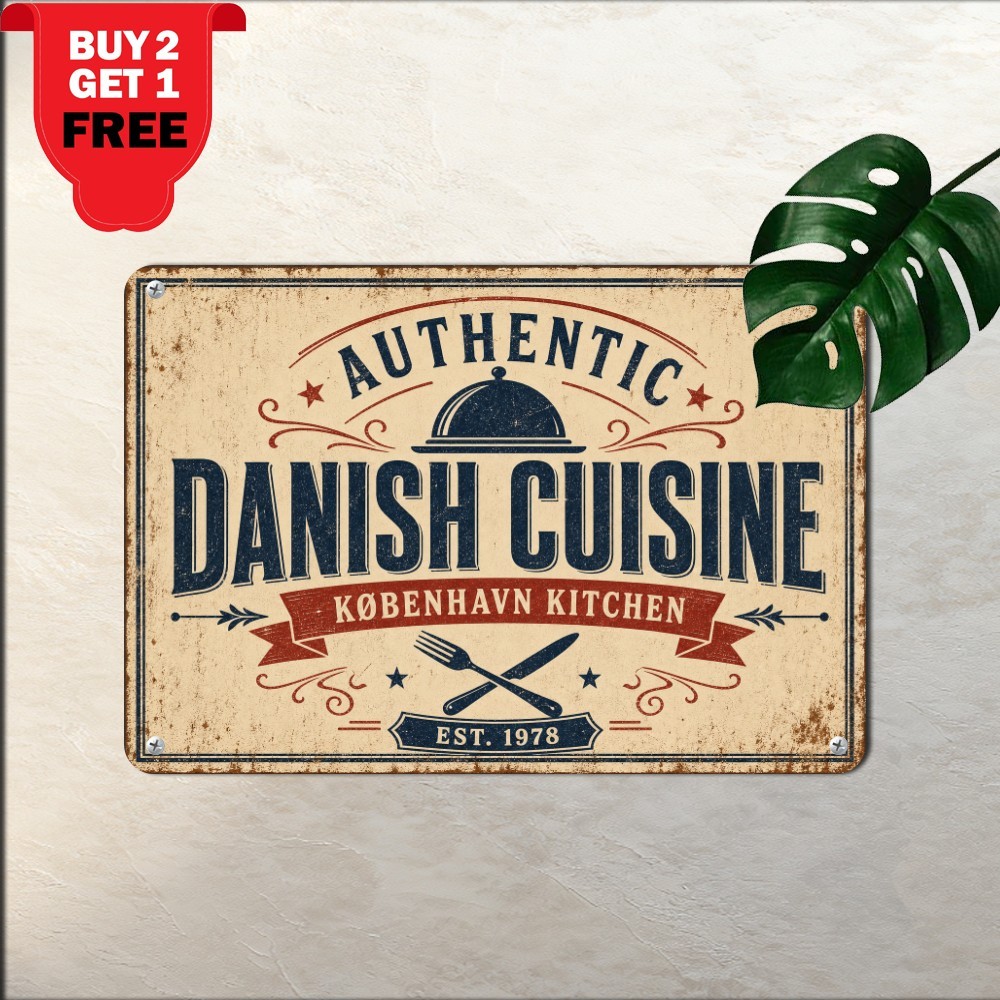 Authentic Danish Cuisine Bakery Kitchen Bistro Decor Retro Metal Tin Sign