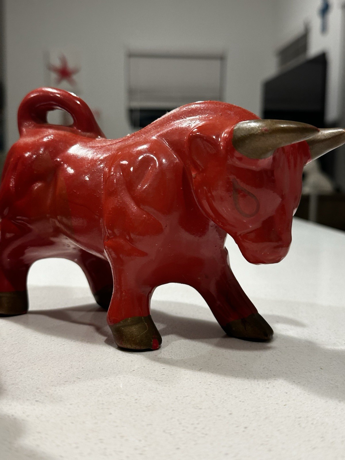 Vtg MCM 50s Red And Gold Charging Bull Ceramic Figures Vtg MCM 50s Red And Gold Charging Bull Ceramic Figures